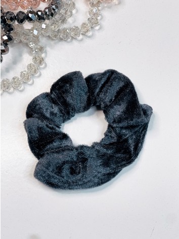 Scrunchie zamatová gumička do vlasov - tmavo sivá